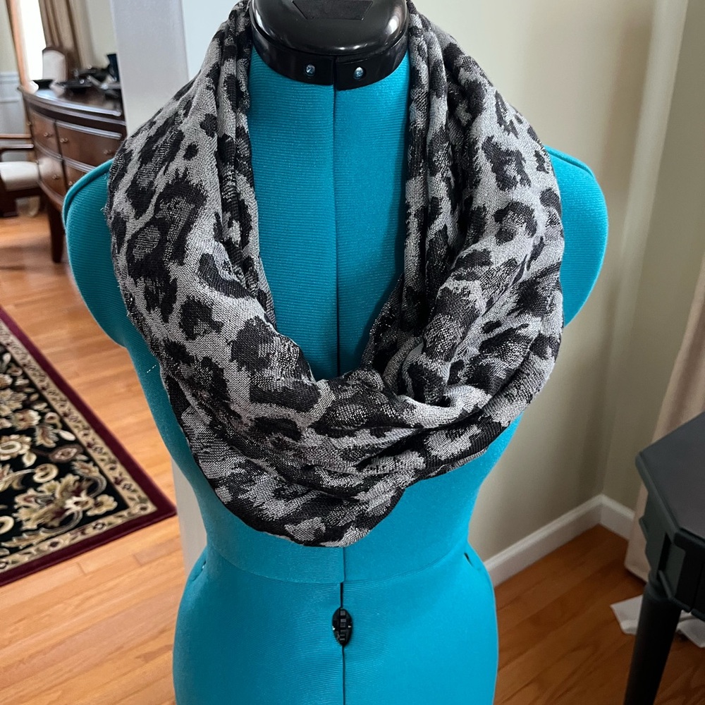 Leopard Print Infinity Scarf - Black and Gray